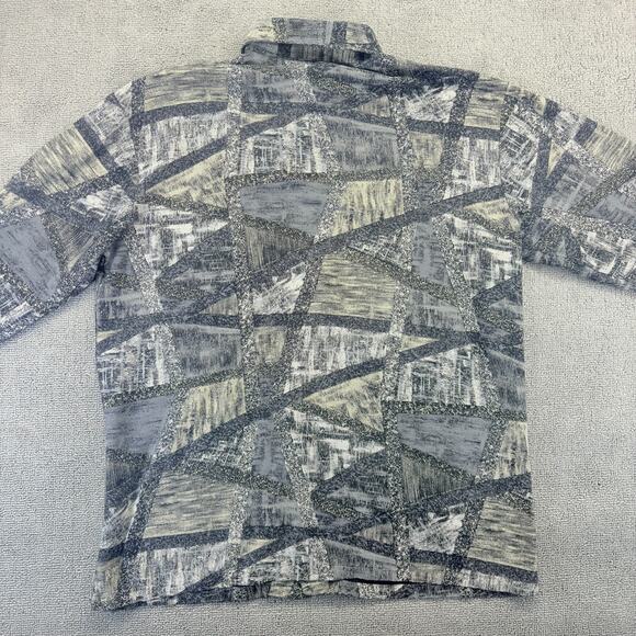 Vintage Alan Stuart Button Up Shirt Mens Medium Black Abstract Long Sleeve Rayon - Picture 2 of 6